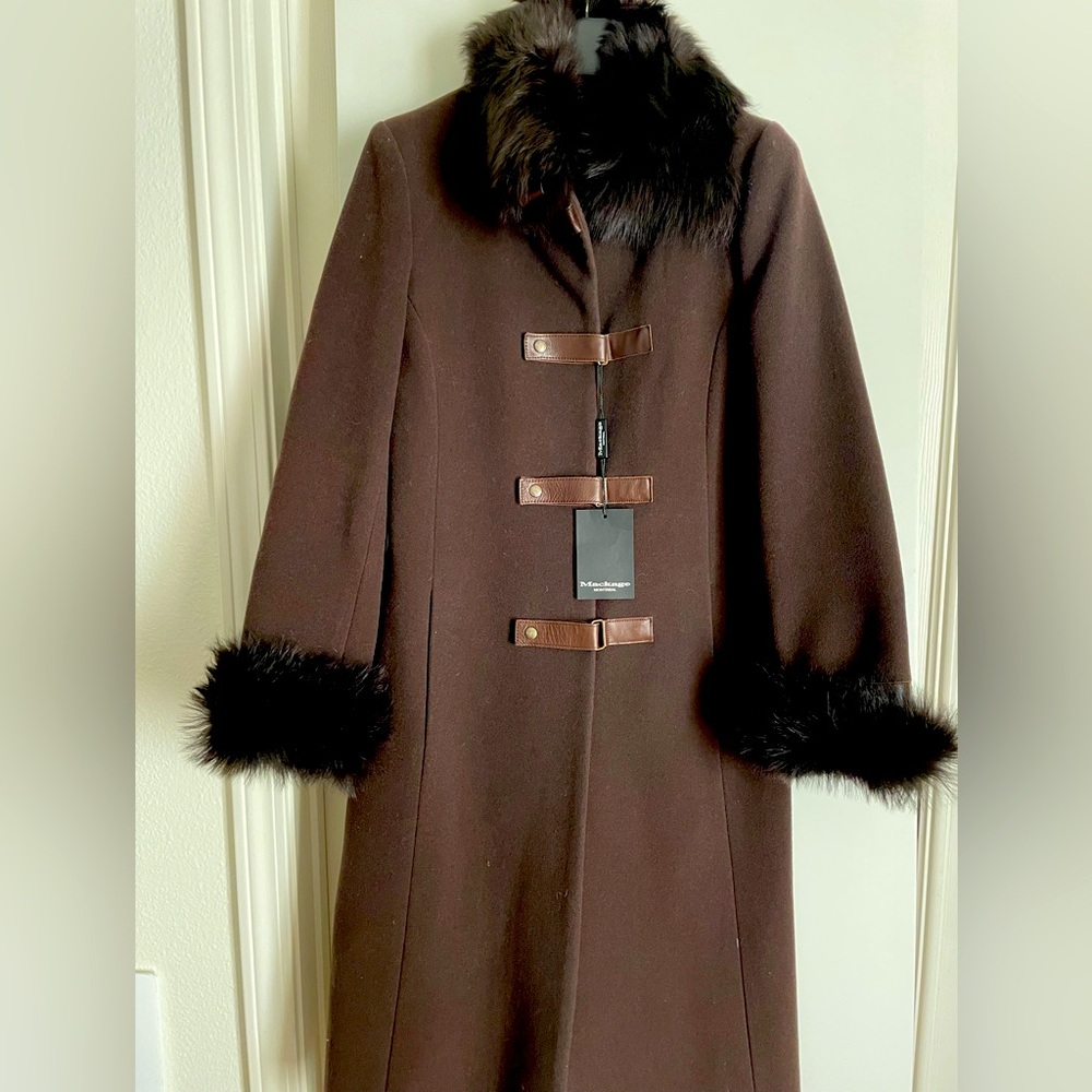 MACKAGE Canada- Wool Cashmere Shearling Leather Long Trench Coat Brown NWT!